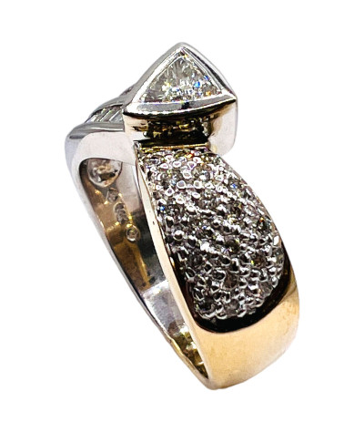 Wedding - Engagement Diamond Ring 14k Yellow & White Gold, Multi Diamond Cut