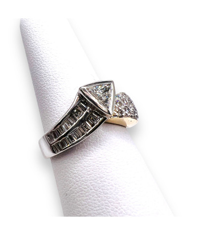 Wedding - Engagement Diamond Ring 14k Yellow & White Gold, Multi Diamond Cut