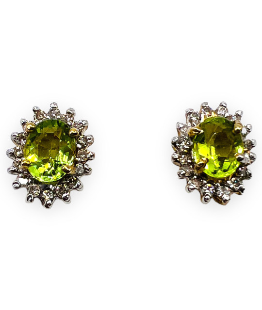 Diamond Peridot Post Earrings 14k Yellow Gold