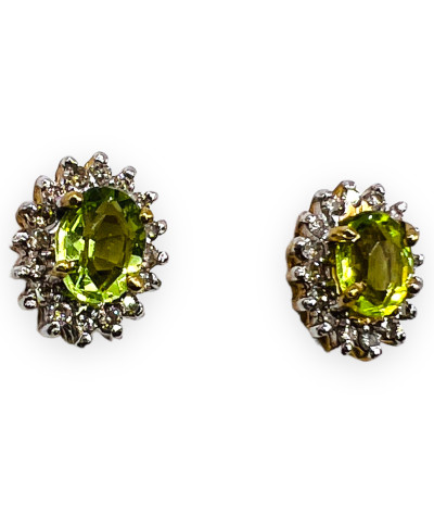 Diamond Peridot Post Earrings 14k Yellow Gold