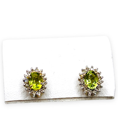 Diamond Peridot Post Earrings 14k Yellow Gold