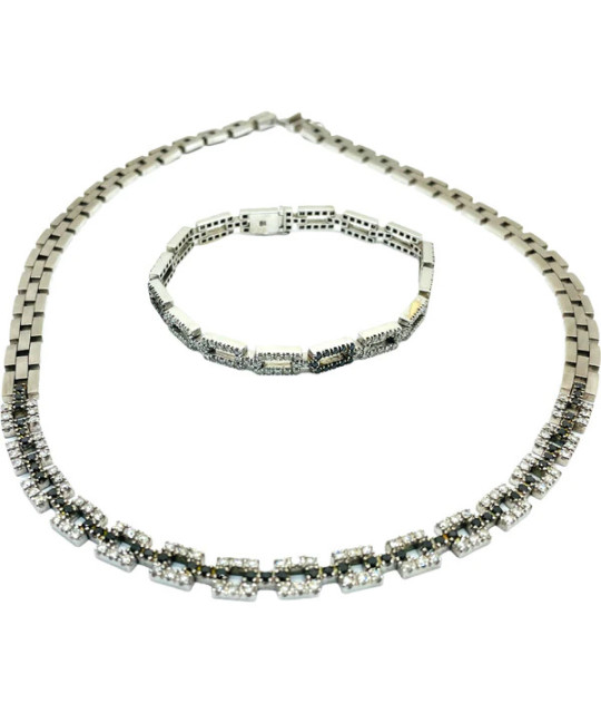 White & Black Diamond Necklace & Bracelet Set 18k White Gold