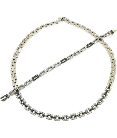 White & Black Diamond Necklace & Bracelet Set 18k White Gold