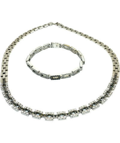 White & Black Diamond Necklace & Bracelet Set 18k White Gold