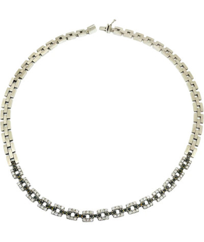 White & Black Diamond Necklace & Bracelet Set 18k White Gold