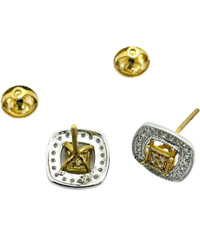 Diamond Post Earrings 10k White & Yellow Gold