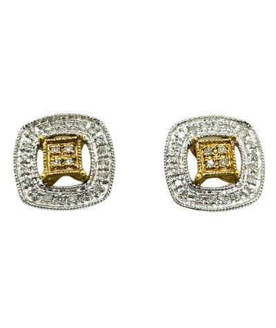 Diamond Post Earrings 10k White & Yellow Gold