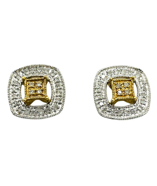 Diamond Post Earrings 10k White & Yellow Gold