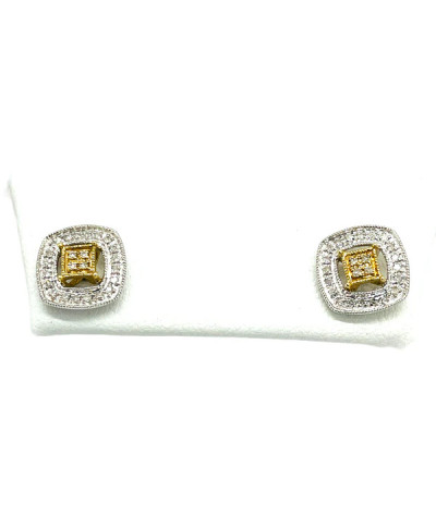 Diamond Post Earrings 10k White & Yellow Gold