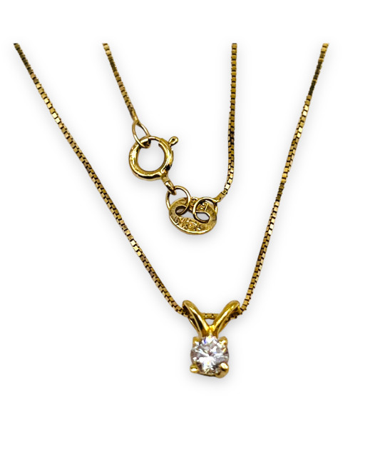 Solitaire Diamond 14k Gold Pendant Necklace