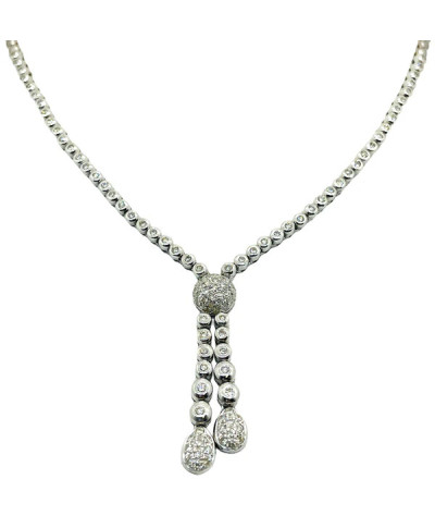 Diamond Studded Double Dangle Necklace 18k White Gold