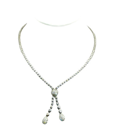 Diamond Studded Double Dangle Necklace 18k White Gold