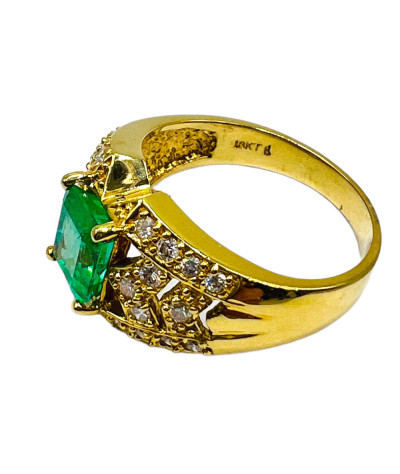 Emerald Diamond Ring 18k Yellow Gold