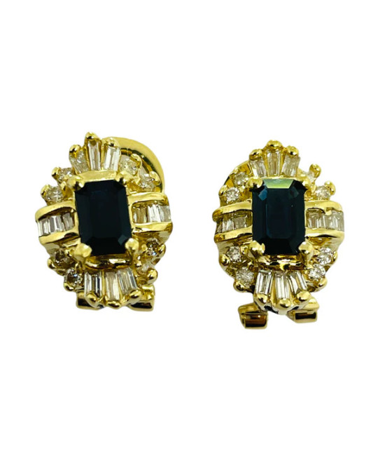 Sapphire Diamond Gold Earrings 14k