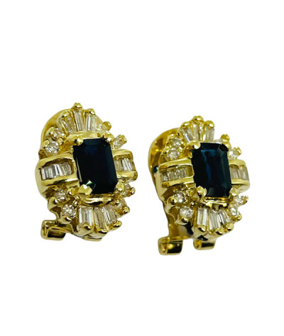 Sapphire Diamond Gold Earrings 14k