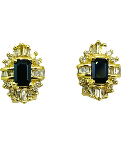 Sapphire Diamond Gold Earrings 14k