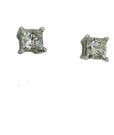 Diamond Stud Earrings Princess Cut 14k White Gold