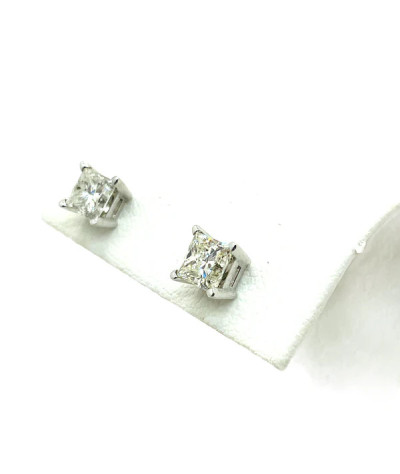 Diamond Stud Earrings Princess Cut 14k White Gold