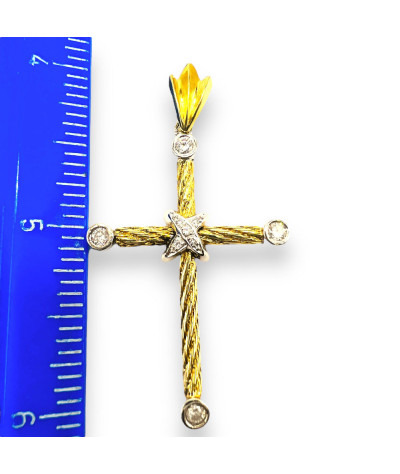 Diamond Cross Pendant 18k Yellow Gold White Gold Accent