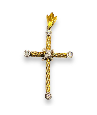 Diamond Cross Pendant 18k Yellow Gold White Gold Accent