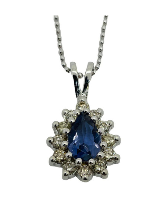 Diamond Tanzanite Gemstone Pendant Necklace 14k White Gold