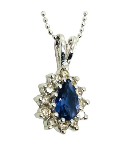 Diamond Tanzanite Gemstone Pendant Necklace 14k White Gold