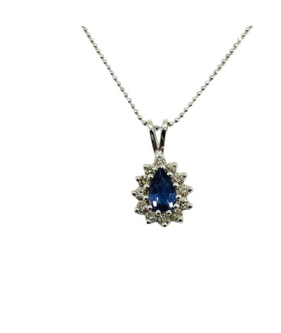 Diamond Tanzanite Gemstone Pendant Necklace 14k White Gold