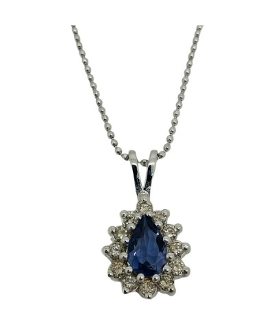 Diamond Tanzanite Gemstone Pendant Necklace 14k White Gold