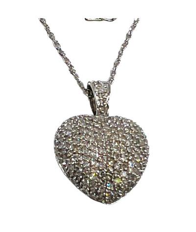 Puffed Heart Diamond Pendant Necklace 14k White Gold