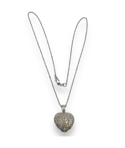 Puffed Heart Diamond Pendant Necklace 14k White Gold