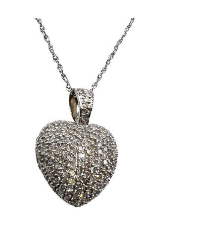 Puffed Heart Diamond Pendant Necklace 14k White Gold