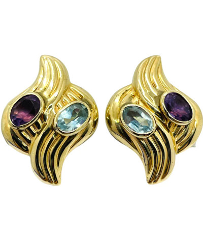 Amethyst Blue Topaz Stud Earrings 14k Gold