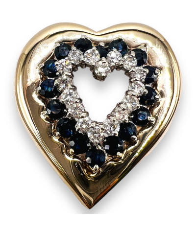 Diamond Sapphire Heart Pendant 14k White & Yellow Gold