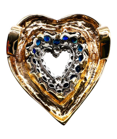 Diamond Sapphire Heart Pendant 14k White & Yellow Gold