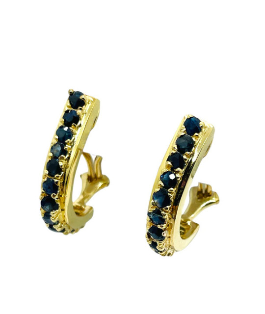 Blue Sapphire Half Hoop Earrings 14k Gold