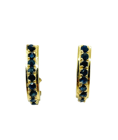 Blue Sapphire Half Hoop Earrings 14k Gold