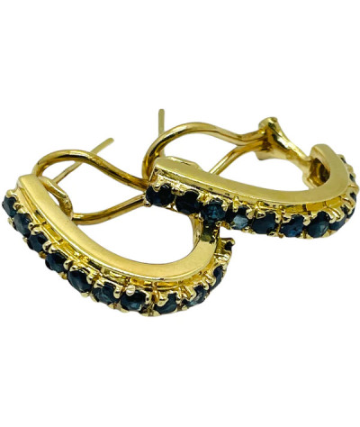 Blue Sapphire Half Hoop Earrings 14k Gold