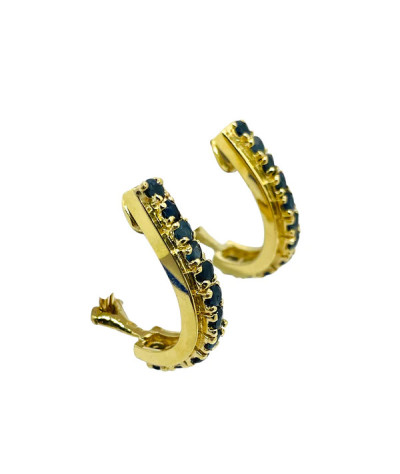 Blue Sapphire Half Hoop Earrings 14k Gold