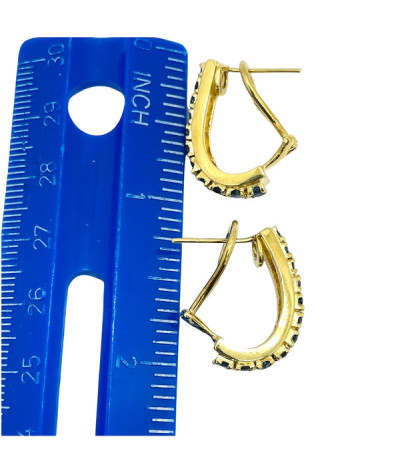 Blue Sapphire Half Hoop Earrings 14k Gold