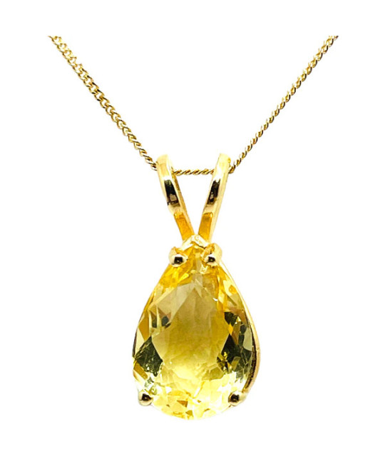 Genuine Citrine Pendant Necklace 14k Gold Chain