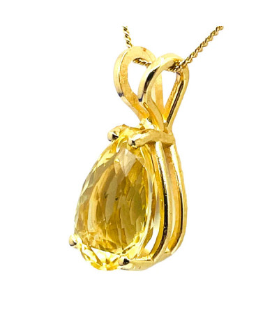 Genuine Citrine Pendant Necklace 14k Gold Chain