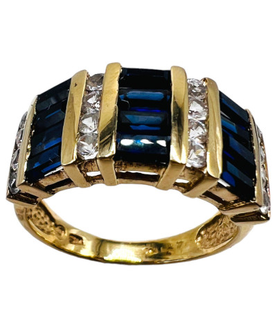 Blue Sapphire Cubic Zirconia 14k Gold Ring