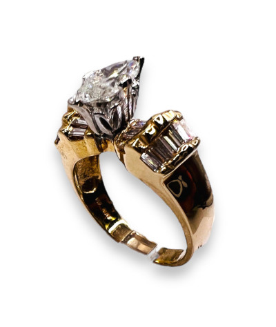 Gold Marquis Baquette Diamond Engagement Ring