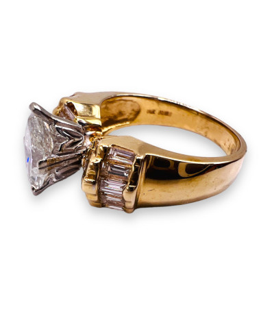 Gold Marquis Baquette Diamond Engagement Ring