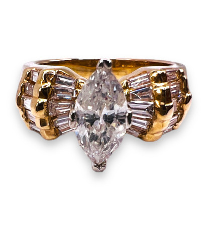 Gold Marquis Baquette Diamond Engagement Ring