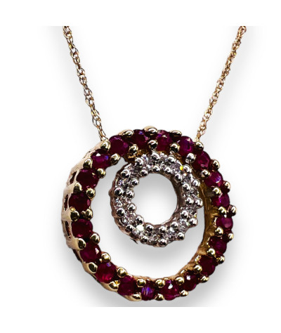 Ruby Diamond Pendant Necklace 10k Gold Chain