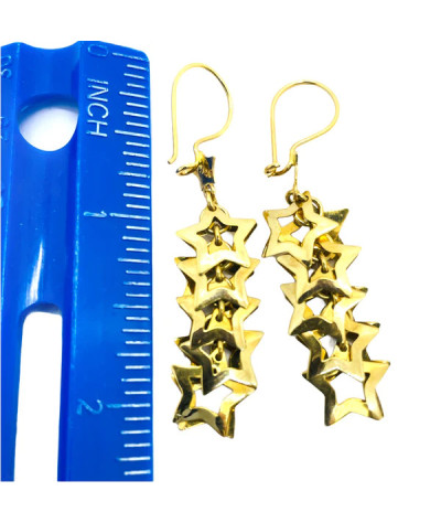 Gold Star Drop Dangle Earrings 14k Gold