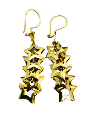 Gold Star Drop Dangle Earrings 14k Gold