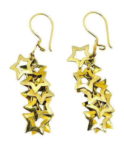 Gold Star Drop Dangle Earrings 14k Gold