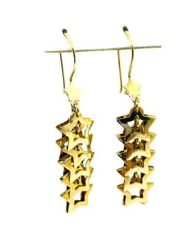 Gold Star Drop Dangle Earrings 14k Gold